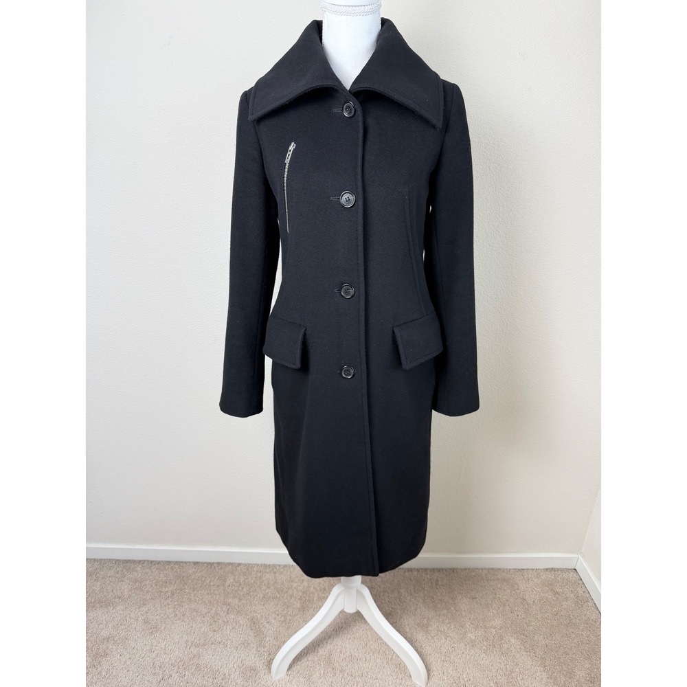 BCBGMAXAZRIA Women Wool Cashmere Long Coat 4 Sailor Collar Dark Academia 90s Y2K